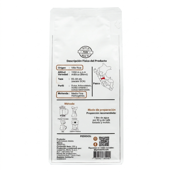 Café Gamatel Achocolatado — Villa Rica, Notas de Chocolate (250 g)