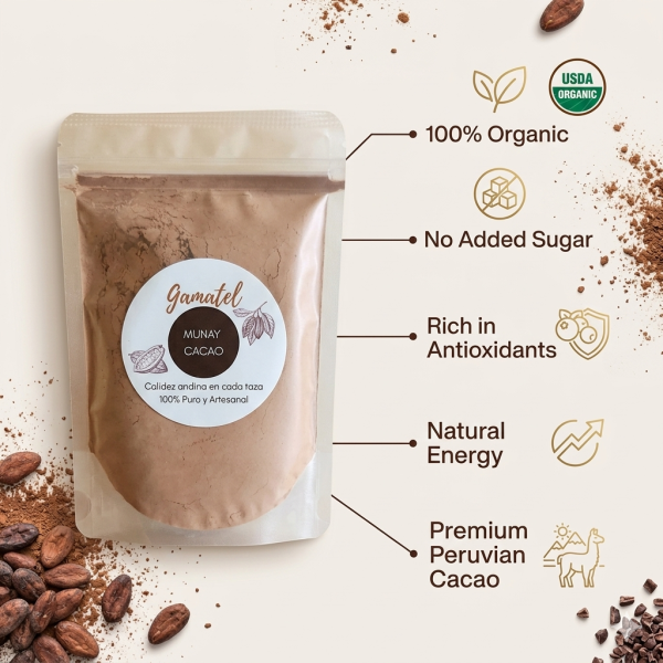 Cacao en Polvo Orgánico y Artesanal Gamatel — 100% Puro, de Pangoa, Satipo · VRAEM (100g)