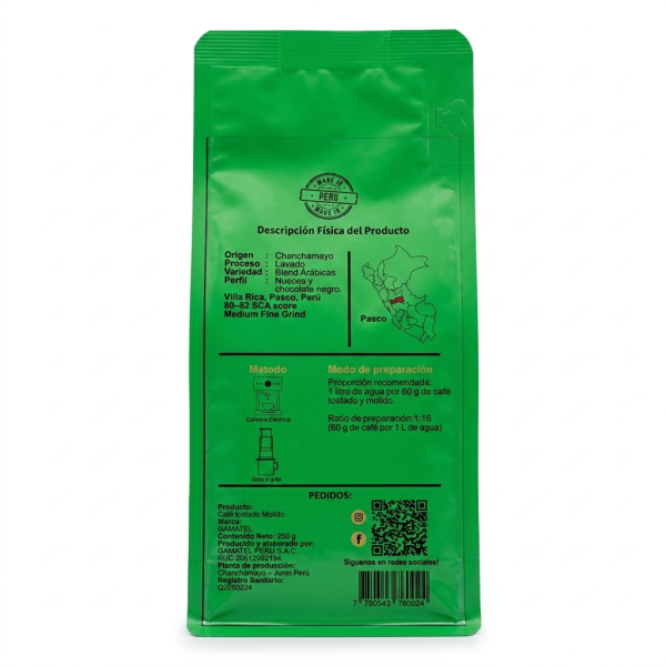 Café Gamatel Tradicional — Chanchamayo, Nueces y Chocolate (250 g)