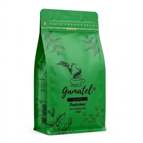 Bolsa de Café Gamatel Tradicional 250 g, café peruano de Chanchamayo con notas de nueces y chocolate